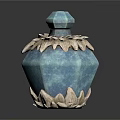 Elegant Blue Decorative Bottle With Silver Leaf Ornaments And Gemstone Lid