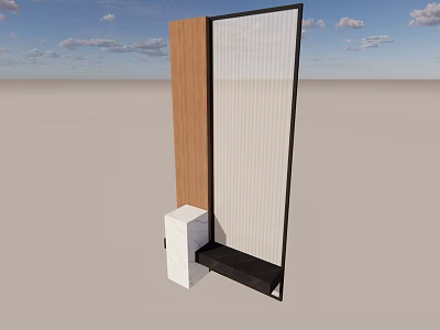Modern Wooden And Glass Partition Design With White Cabinet And Black Base 3d model