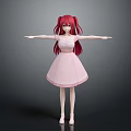 3D Character Model Of Red Haired Girl In Pink Dress With Arms Outstretched