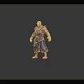 Muscular Bald Male Character in Purple Robe with Bandaged Wrists and Dark Belt Standing Barefoot