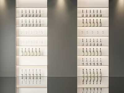 Modern Wine Cabinet With Multiple Shelves And Arranged Wine Bottles Design 3d model