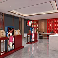 Chinese Style Seafood Shopping Mall Store With Red Display Counters And Blue Walls