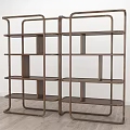 Modern Wooden Bookshelf With Geometric Structure And Multiple Open Shelves Side By Side 3d model