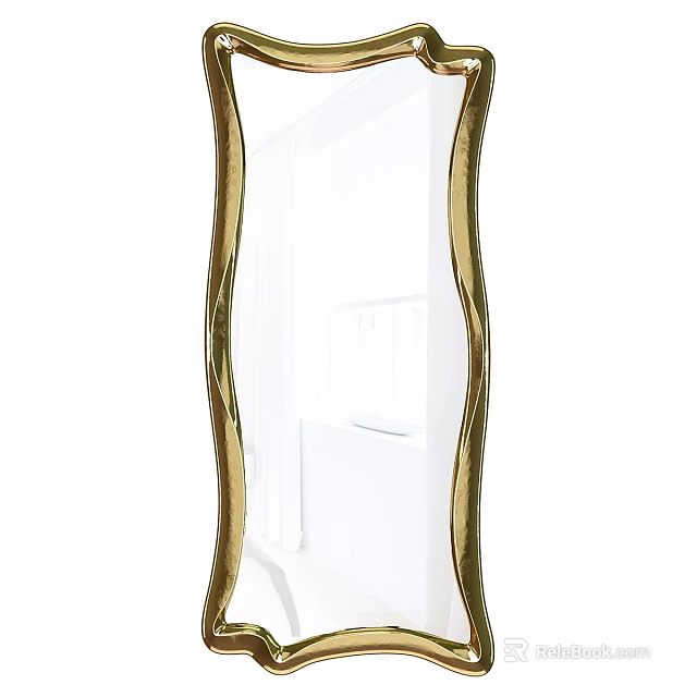 Elegant Golden Wavy Frame Mirror in Modern White Room Interior Design 3d model 