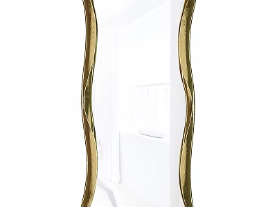 Elegant Golden Wavy Frame Mirror in Modern White Room Interior Design 3d model