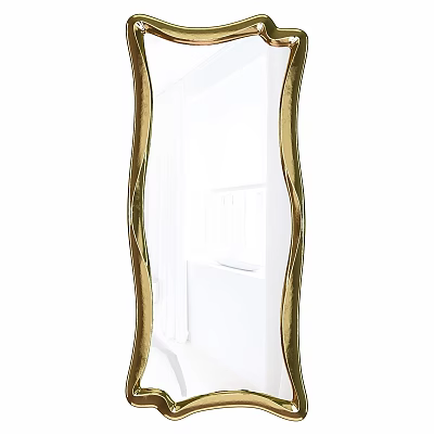 Elegant Golden Wavy Frame Mirror in Modern White Room Interior Design 3d model
