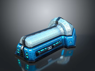 Futuristic Blue Aerospace Module With Metallic Structure And Illuminated Space Details 3d model