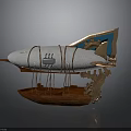 Steampunk Spacecraft Model Featuring Wooden Base Airship Design And Metal Details