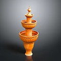 Orange Three Tiered Decorative Fountain With Carved Patterns Pedestal And Top Ornament