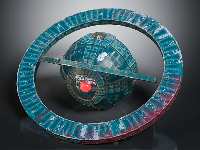 Cosmic Space Exploration Model With Blue Orbital Ring Sphere And Red Highlight 3d model