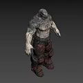 Muscular Game Movie Character With Textured Skin Menacing Face Claws Utility Belt And Patterned Pants