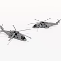 Two Gray Military Helicopters Flying With Rotors And Detailed Design
