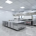 Modern Commercial Kitchen Interior With Stainless Steel Equipment And Cooking Workbench