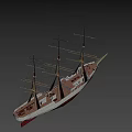 Vintage Sailing Ship 3D Model With Multiple Masts And Classic Hull Design