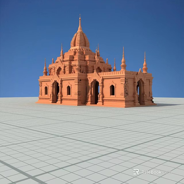 Ancient Architecture Featuring Traditional Spired Roofs Arched Doors And Orange Red Exterior Against Blue Sky 3d model 