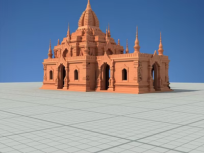 Ancient Architecture Featuring Traditional Spired Roofs Arched Doors And Orange Red Exterior Against Blue Sky 3d model