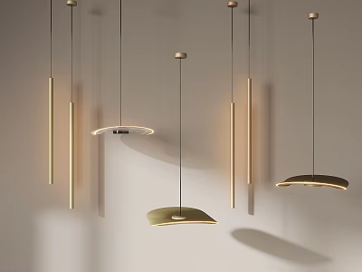 Modern Minimalist Pendant Lights With Gold Metal Frames And Circular Shades 3d model