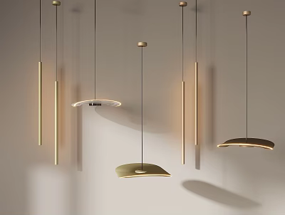 Modern Minimalist Pendant Lights With Gold Metal Frames And Circular Shades 3d model
