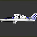 Blue And White Checkered Streamlined Race Car Model With Logos And Number Details