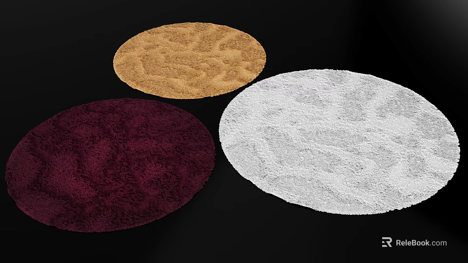 Soft Plush Brown Burgundy White Round Rugs With Ornate Patterns 3d model 