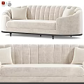 Modern Beige Sofa With Ribbed Back Cushions Black Legs And Fabric Swatches