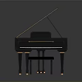 Elegant Black Grand Piano With Matching Wooden Piano Stool For Home Use