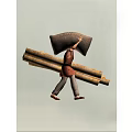 Game and Movie Character Carrying Sack Wearing Glasses Brown Sleeveless Top Gray Pants Holding Cloth