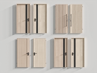 Modern door combination wooden door single door handle swing door 3d model