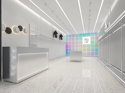 Modern Clothing Store Interior With Bright Lighting Display Racks And Colorful Backdrop 3d model