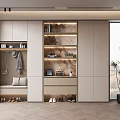 Modern Functional Shoe Cabinet Design With Bench Seat Coat Hooks And Potted Plant