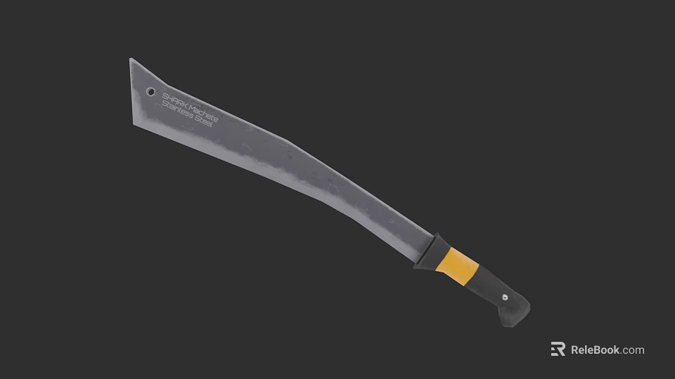 Primitive Weapon Machete With Sharp Metal Blade And Yellow Black Handle 3d model