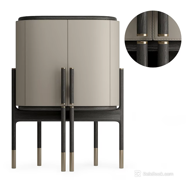 Elegant Modern Chest of Drawers With Light Beige Body Black Metal Handles And Legs 3d model 