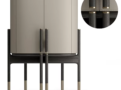 Elegant Modern Chest of Drawers With Light Beige Body Black Metal Handles And Legs 3d model
