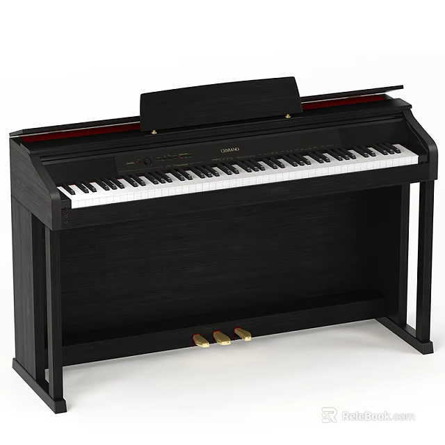 Classic Black Upright Piano With Wooden Design And Golden Pedals For Music Practice 3d model 
