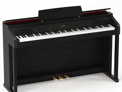 Classic Black Upright Piano With Wooden Design And Golden Pedals For Music Practice 3d model