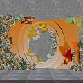 Vibrant Check In Photo Spot With Orange Circular Frame Butterflies Flowers And Green Plant Decorations