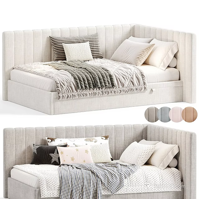 Modern Quilted Sofa Bed With Comfortable Pillows Throw Blanket And Color Options 3d model 