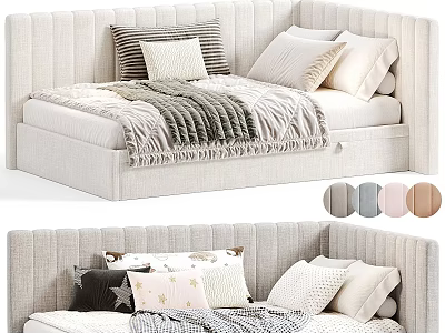 Modern Quilted Sofa Bed With Comfortable Pillows Throw Blanket And Color Options 3d model