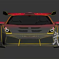 Car With Pink Gray Gradient Yellow Accents Red Rear Spoiler Red Wheels And Character Wu