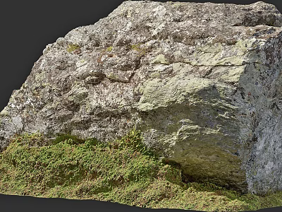 Natural Rough Stone And Wood Elements With Green Moss For Garden Decoration 3d model