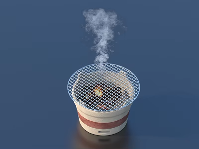 Household Container With Mesh Lid And Red White Stripes Showing Rising Steam 3d model