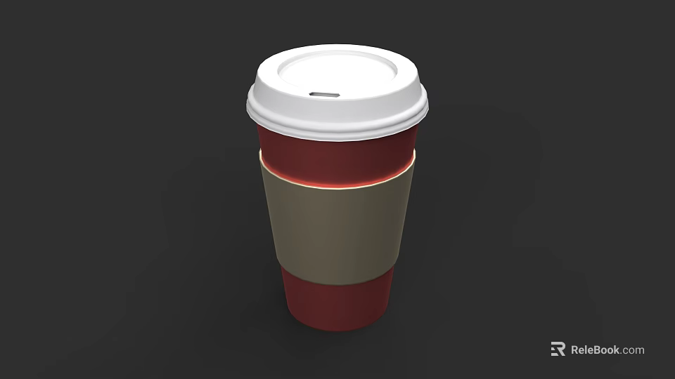 Coffee Shop Takeaway Coffee Cup With Red And Beige Design And White Lid 3d model 