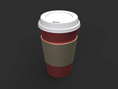 Coffee Shop Takeaway Coffee Cup With Red And Beige Design And White Lid 3d model