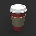 Coffee Shop Takeaway Coffee Cup With Red And Beige Design And White Lid