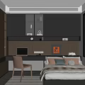 Modern Tatami Bedroom Interior With Work Desk Laptop LED Strip Lighting And Built in Bookshelf