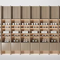 Modern Wooden Display Shelves With Multiple Layers For Cups And Bottles Storage
