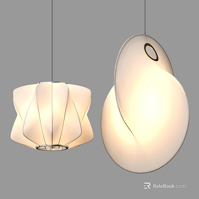Modern White Pendant Lights With Petal Shaped Pleated Design And Streamlined Shell Like Structure 3d model