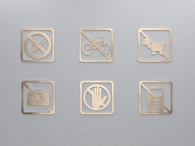 Prohibition Sign Pendants Metal Square Design With No Smoking Bicycle Animal Camera Touch Phone Icons 3d model