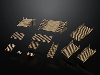 Wooden Scene Components Including Platforms Planks And Various Sizes For Model Scenes 3d model