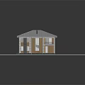 Two Story Detached House With Grey Roof Chimney Wooden Grey Cladding Large Glass Windows Lawn